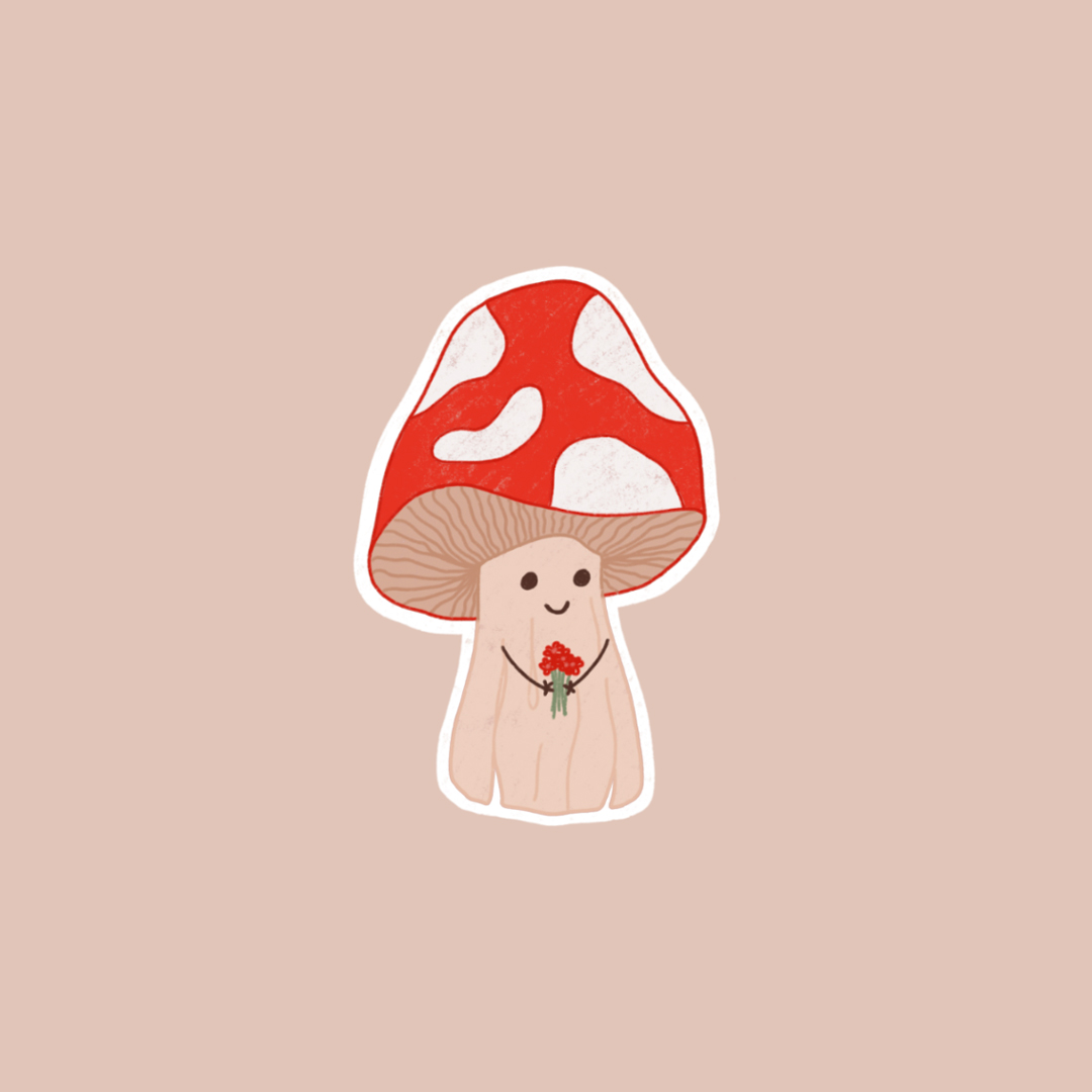 illustration of a mushroom holding flowers